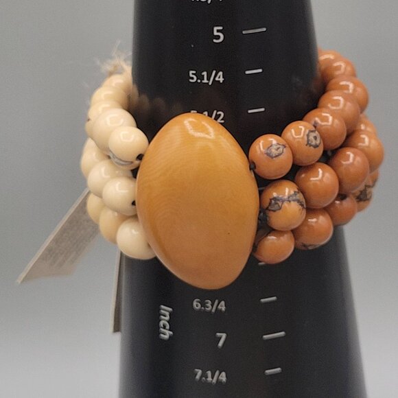 Handcrafted Tagua Nut Multi Strand Artisan Bracelet Natural Cream Orange - Picture 7 of 9